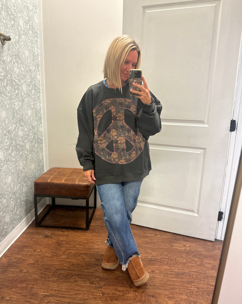 Natural Life Peace Applique Crew Neck