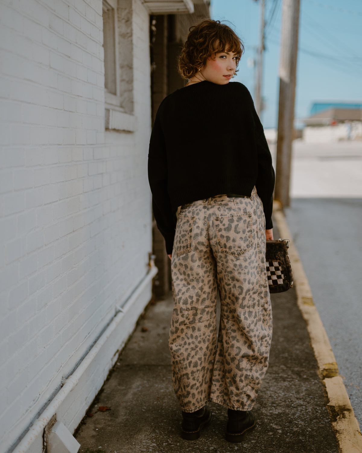 Free People Good Luck Printed Barrel Jeans in Brown Sugar