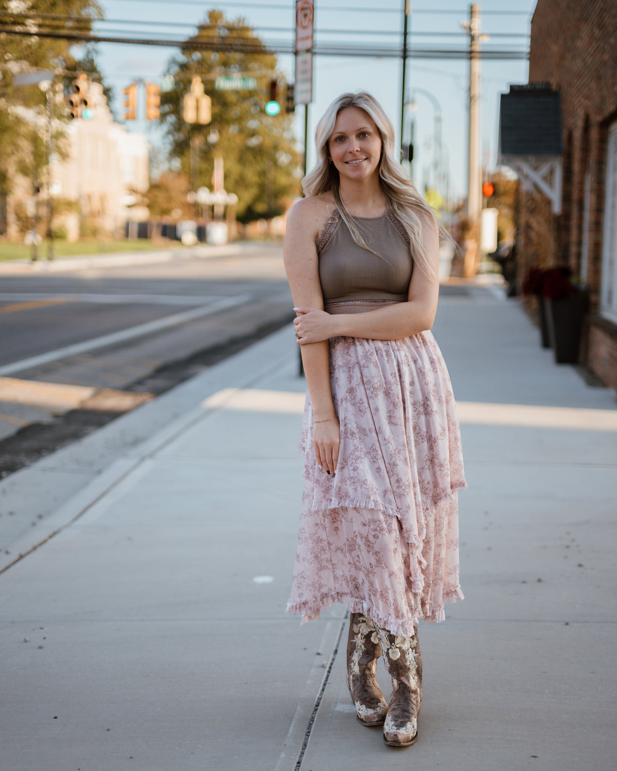 Twisted Times Floral Print Midi Skirt