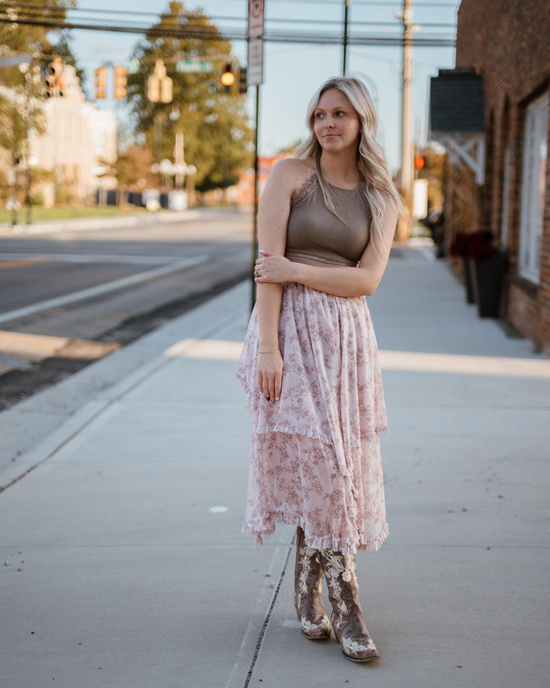 Twisted Times Floral Print Midi Skirt