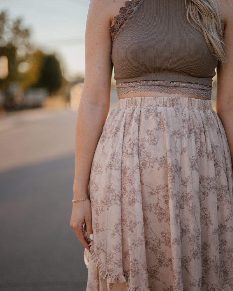 Twisted Times Floral Print Midi Skirt