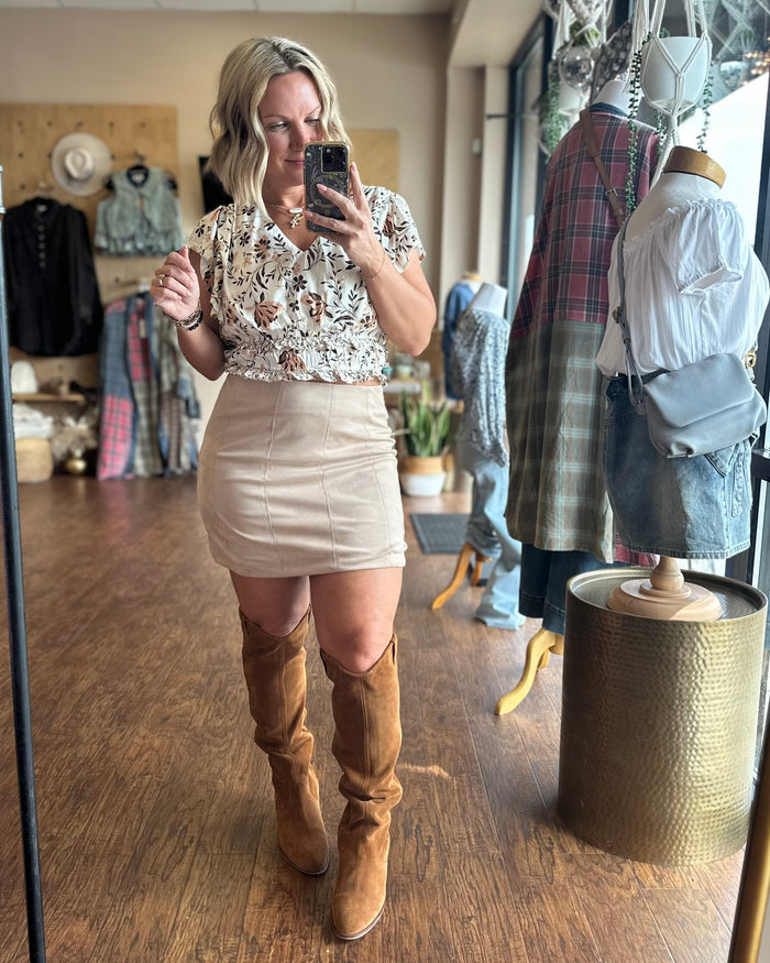 Sage the Label Kisses Faux Suede Mini Skirt