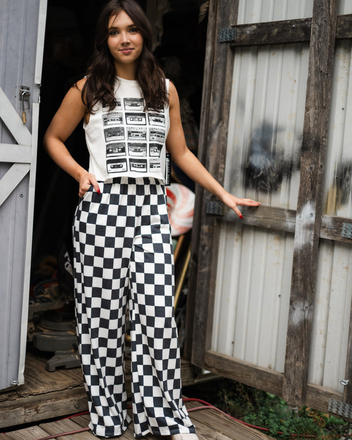 Checkered Wide Leg Pant
