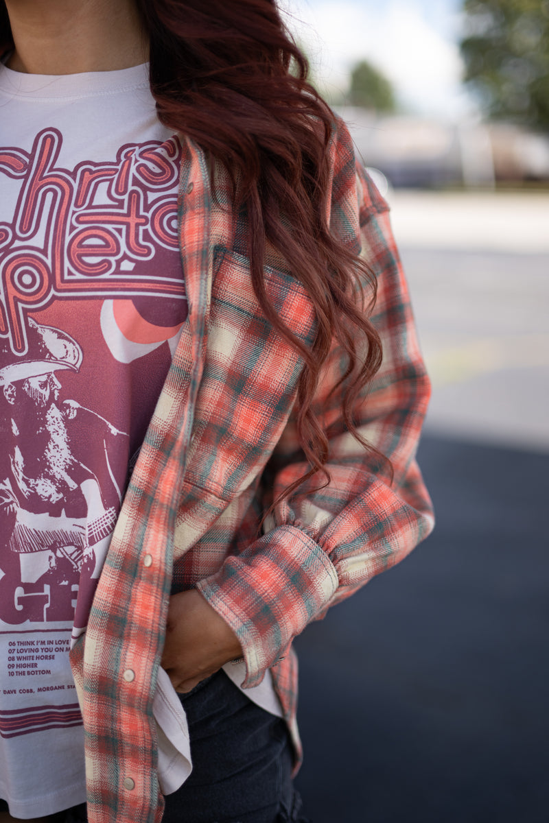 Free People Ashley Plaid Shirt Sand Combo