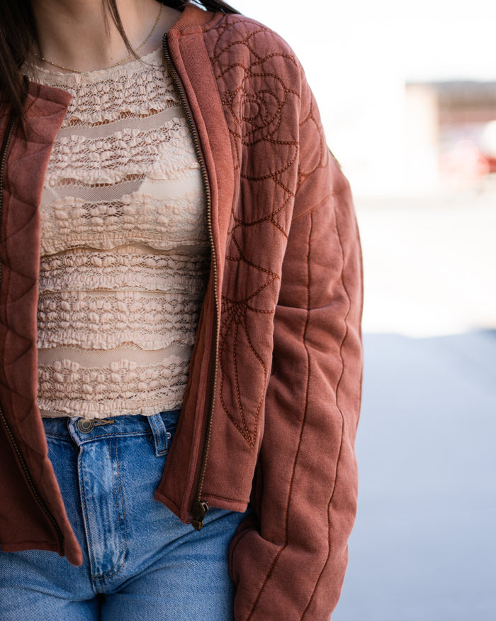 Free People Rose Zip Up Sweatshirt